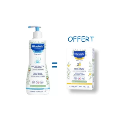 MUSTELA LAIT DE TOILETTE 500 ML SANS RINÇAGE ACHETE + SAVON BEBE SURGRAS 100 G OFFERT