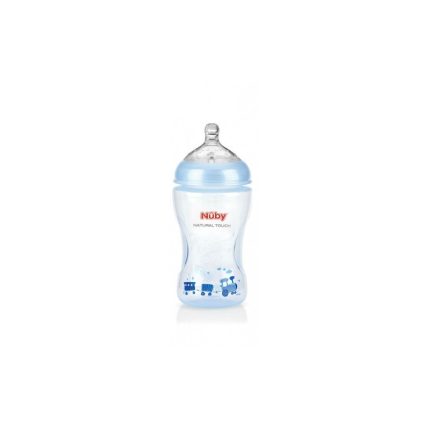NÛBY BIBERON IMPRIMÉ TEINTÉ BLEU CLAIR 330ML TÉTINE DÉBIT MOYEN +3 MOIS RÉF : NT68009