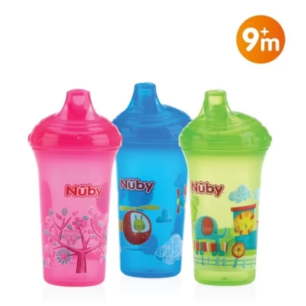 NUBY GOBELET ANTI-GOUTTE IMPRIMÉ EN PP À BEC RIGIDE ET COUVERLE 270ML +9MOIS - ID10366